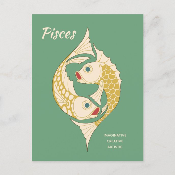 Pisces Art Nouveau Zodiac sign CC1264 Astrology Postcard
