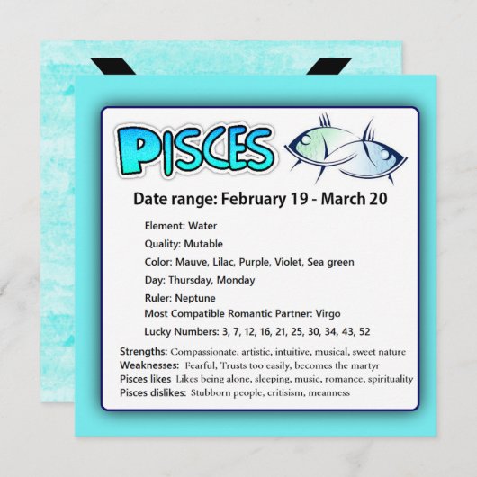 Pisces Astrological Horoscope Zodiac Card (Front/Back)