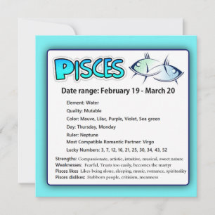 Pisces Astrological Horoscope Zodiac Card