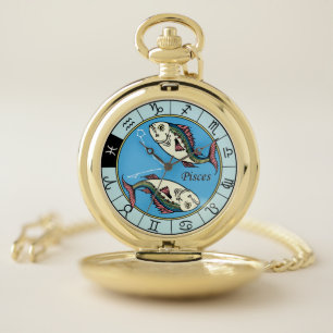 pisces astrological zodiac sign pocket watch
