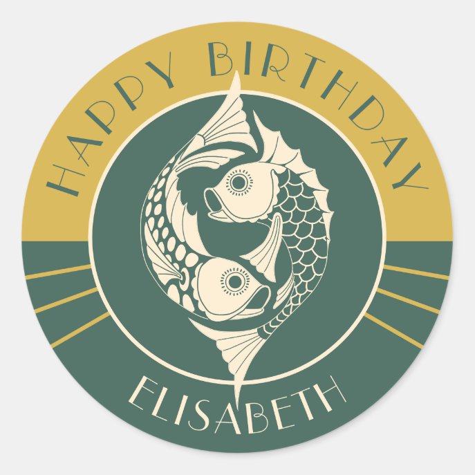 Pisces Astrology Art Nouveau CC1106 Happy Birthday Classic Round Sticker