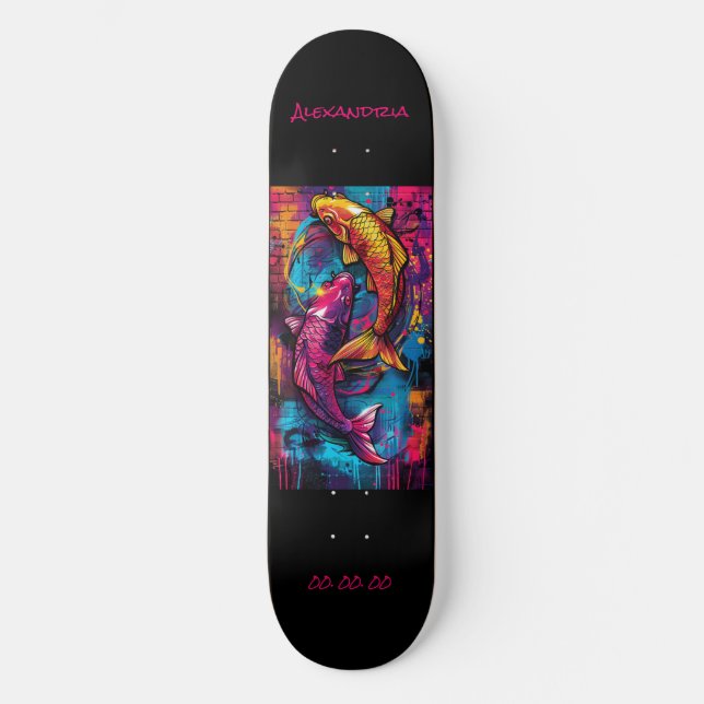 Pisces Astrology Grafitti Personalise Skateboard (Front)