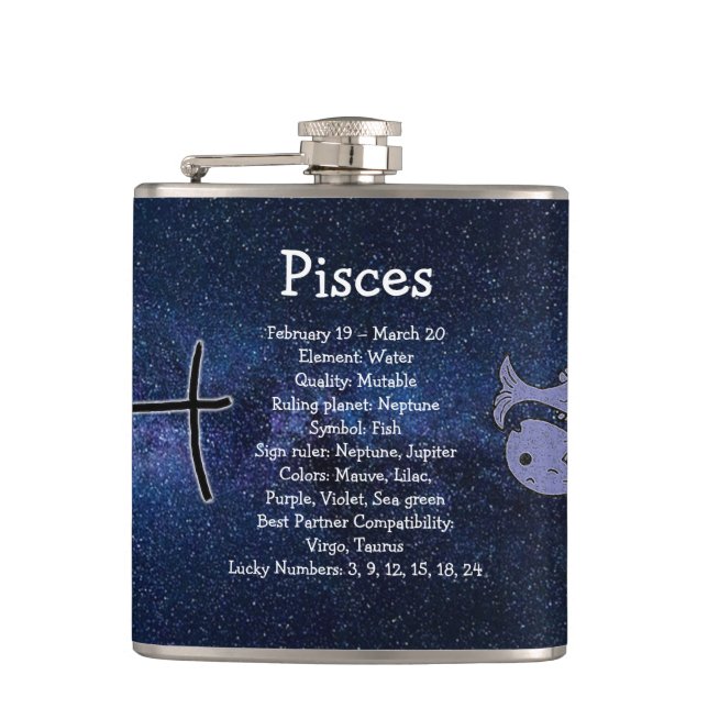 Pisces Astrology Horoscope Zodiac Sign Flask (Front)