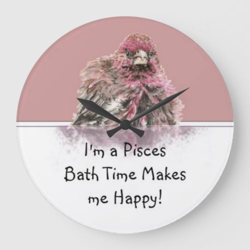 Pisces Bath Time Makes me Happy Cute Bathing Bird Large Clock