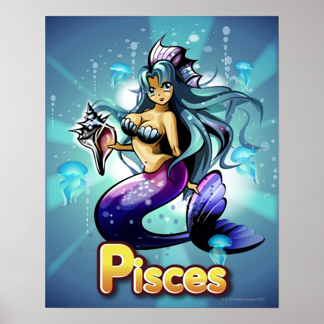 'Pisces' below anime mermaid Poster (Front)