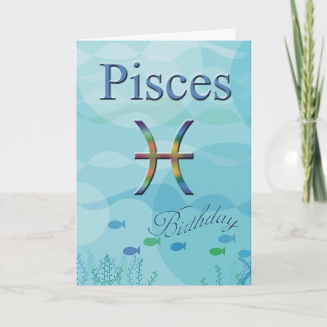 Pisces Birthday-Blue Ocean fishes Card (Front)