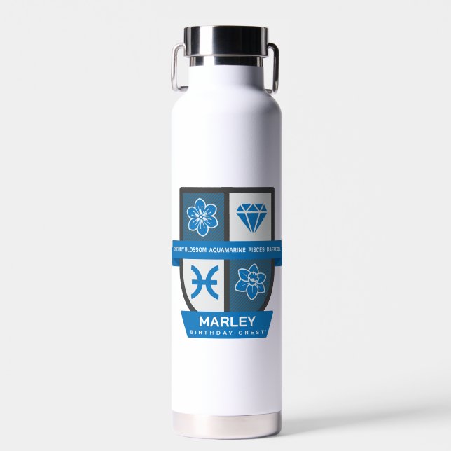 Pisces Birthday Crest™ for March 1-20 Water Bottle (Front)