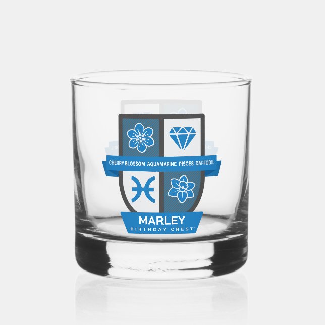 Pisces Birthday Crest™ for March 1-20 Whiskey Glass (Front)