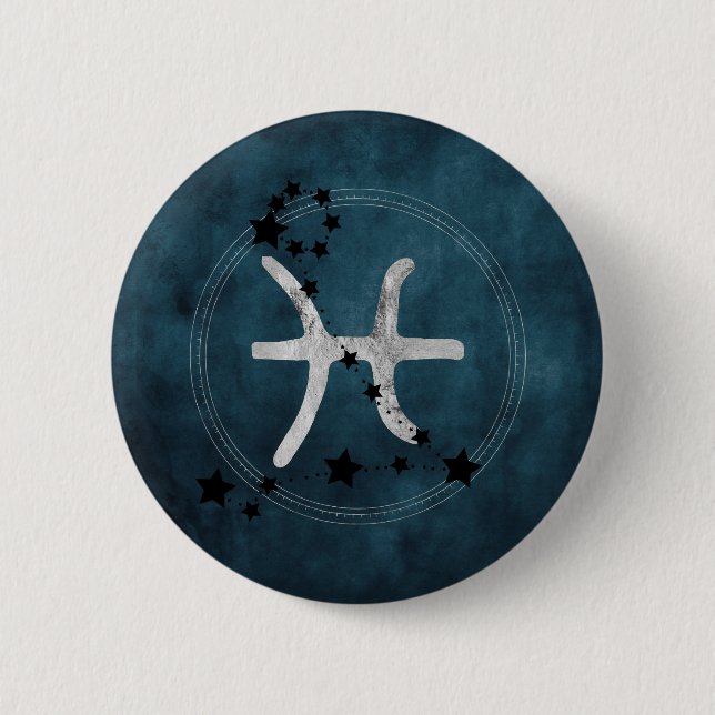 Pisces black & silver zodiac constellation stars button (Front)