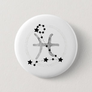 Pisces black & silver zodiac constellation stars  button