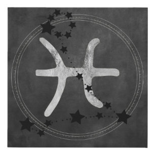 Pisces black & silver zodiac constellation stars f faux canvas print