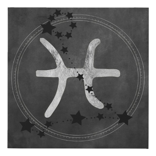 Pisces black & silver zodiac constellation stars f faux canvas print (Front)