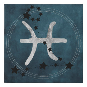 Pisces black & silver zodiac constellation stars f faux canvas print