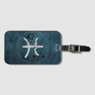 Pisces black & silver zodiac constellation stars luggage tag