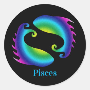 Pisces Black Zodiac Classic Round Sticker