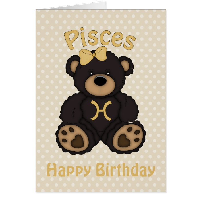 Pisces Brown Bear Happy Birthday Cards