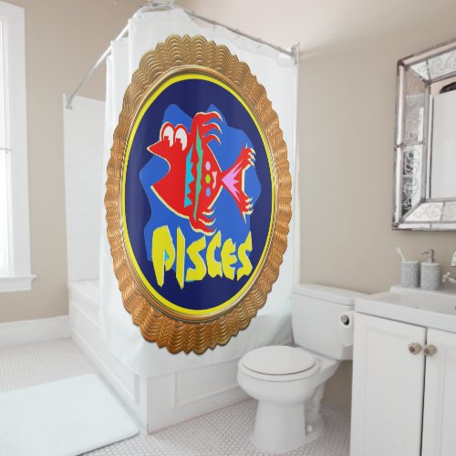 Pisces Cartoon Zodiac Astrology design Shower Curtain