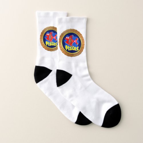 Pisces Cartoon Zodiac Astrology design Socks