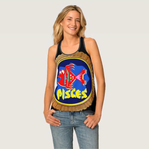 Pisces Cartoon Zodiac Astrology design Tank Top