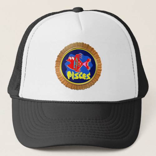 Pisces Cartoon Zodiac Astrology design Trucker Hat