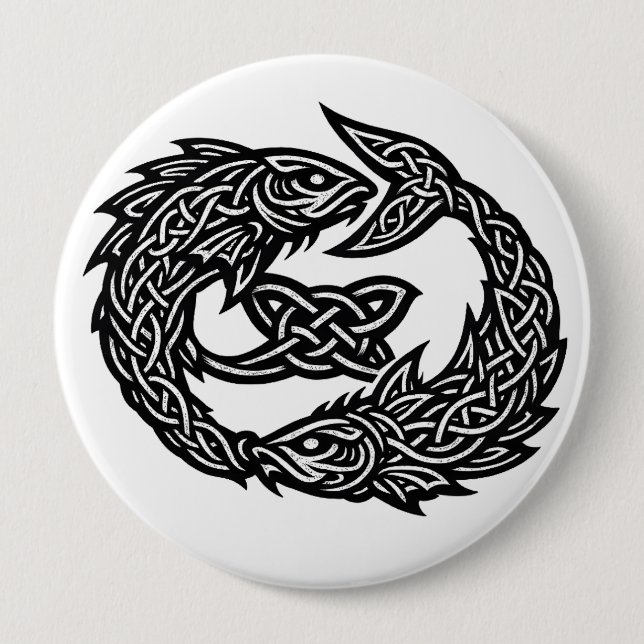 Pisces Celtic Twin‑Current Sigil | BurnsInHell Ink Button (Front)