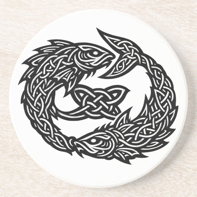 Pisces Celtic Twin‑Current Sigil | BurnsInHell Ink Coaster (Front)