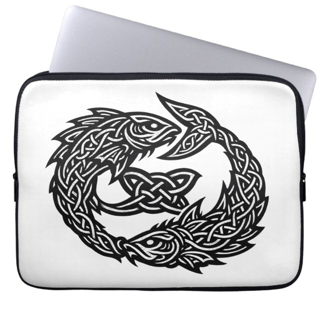 Pisces Celtic Twin‑Current Sigil | BurnsInHell Ink Laptop Sleeve (Front)