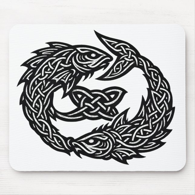 Pisces Celtic Twin‑Current Sigil | BurnsInHell Ink Mouse Pad (Front)