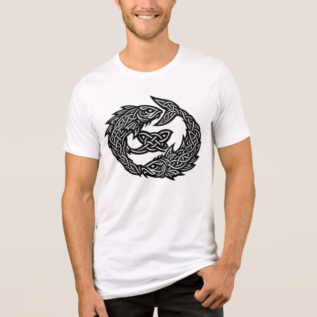 Pisces Celtic Twin‑Current Sigil | BurnsInHell Ink Tri-Blend Shirt (Front)