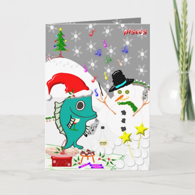 Pisces Christmas Card. Holiday Card (Front)