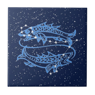 Pisces Constellation and Sun Sign with Stars Ceramic Tile