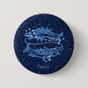 Pisces Constellation and Zodiac Sign with Stars Button