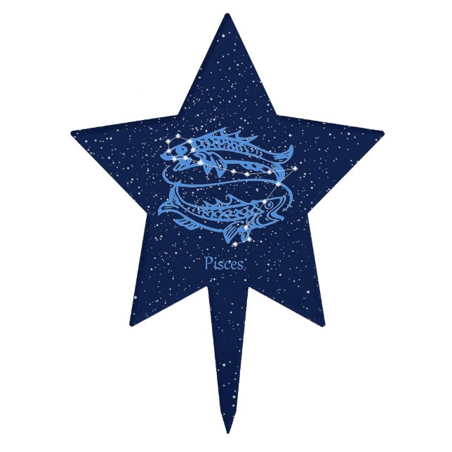 Pisces Constellation and Zodiac Sign with Stars  Cake Topper (Front)