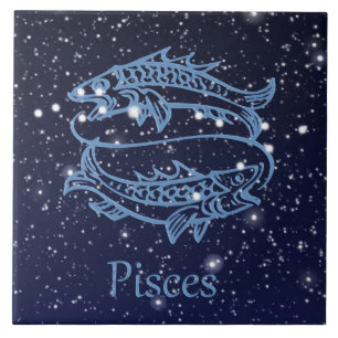 Pisces Constellation and Zodiac Sign with Stars Ceramic Tile