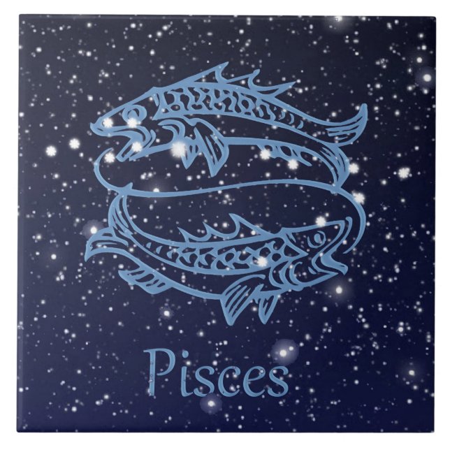 Pisces Constellation and Zodiac Sign with Stars Ceramic Tile (Front)