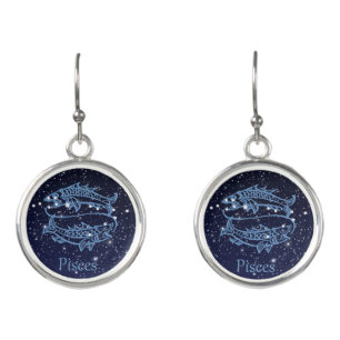 Pisces Constellation and Zodiac Sign with Stars Earrings