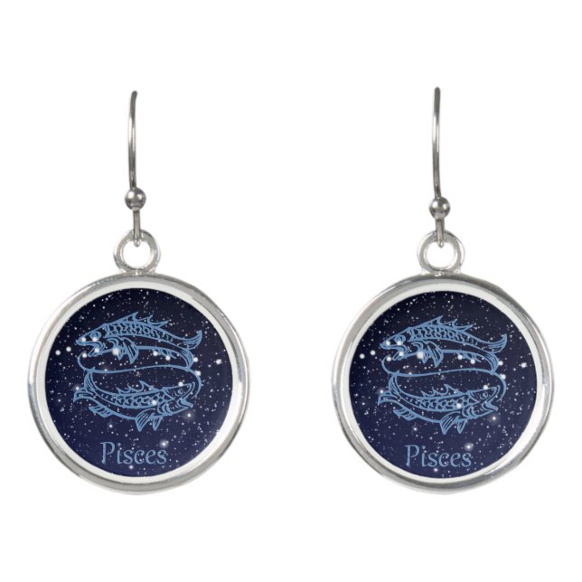 Pisces Constellation and Zodiac Sign with Stars Earrings (Front)