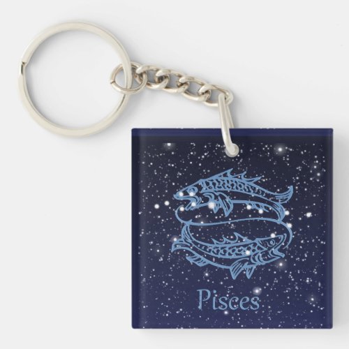 Pisces Constellation and Zodiac Sign with Stars Keychain