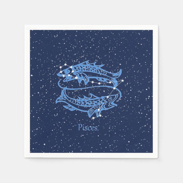 Pisces Constellation and Zodiac Sign with Stars Napkins (Front)