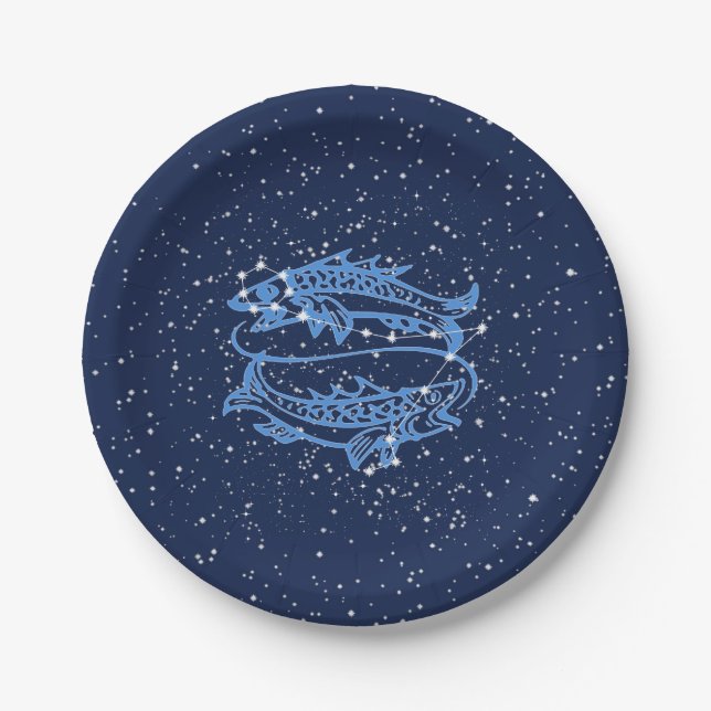 Pisces Constellation and Zodiac Sign with Stars Paper Plates (Front)