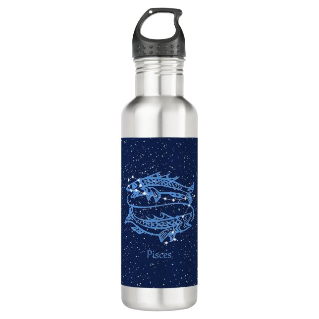 Pisces Constellation and Zodiac Sign with Stars Stainless Steel Water Bottle (Front)