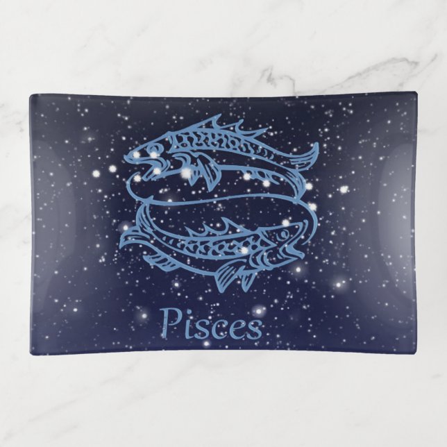 Pisces Constellation and Zodiac Sign with Stars Trinket Tray (Front)