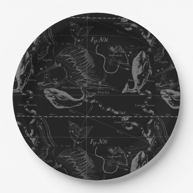 Pisces Constellation Hevelius 1690 Feb19 -March 20 Paper Plates (Front)