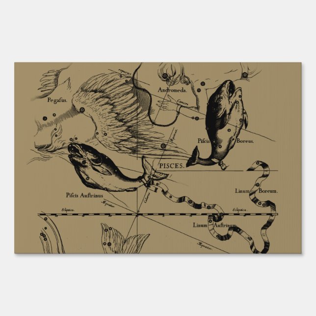 Pisces Constellation Hevelius 1690 Feb19 -March 20 Yard Sign (Front)