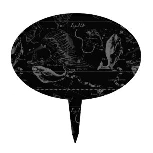 Pisces Constellation Hevelius 1690 on Black Cake Topper