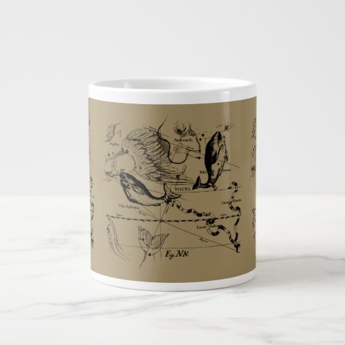 Pisces Constellation Hevelius 1690 on Taupe Large Coffee Mug