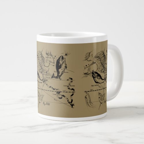 Pisces Constellation Hevelius 1690 on Taupe Large Coffee Mug