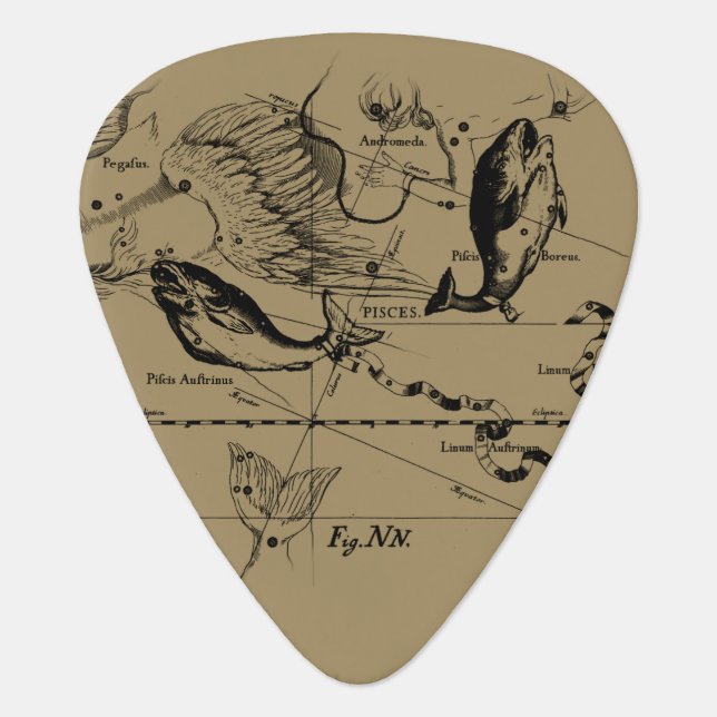 Pisces Constellation Hevelius circa 1690 Guitar Pick (Front)