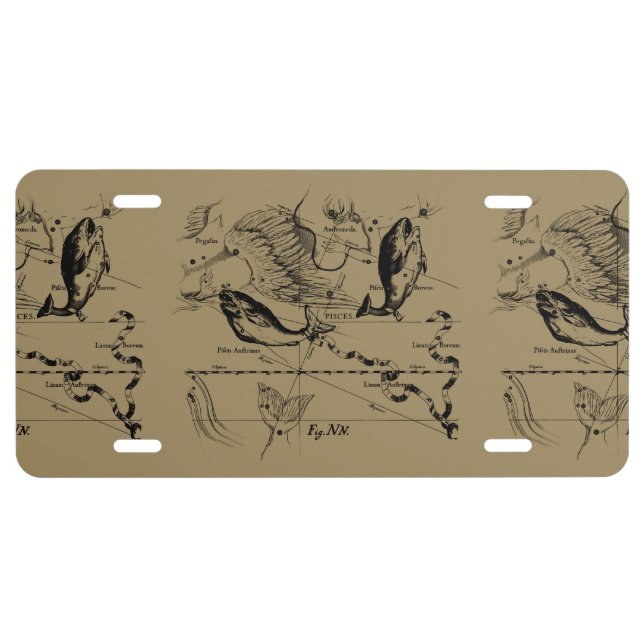 Pisces Constellation Hevelius circa 1690 License Plate (Front)