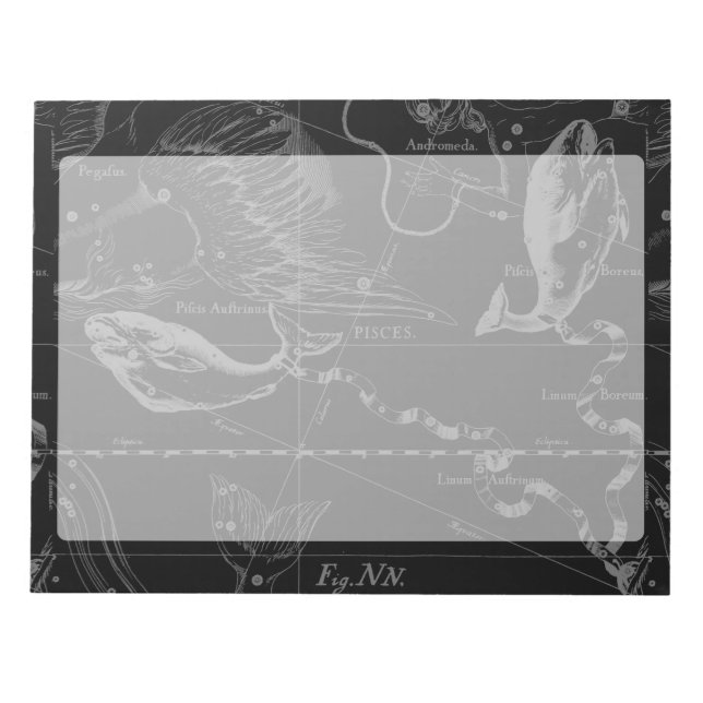 Pisces Constellation Map Hevelius 1690 Engraving Notepad (Front)